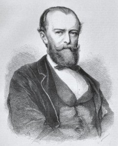 Historical portrait of a man with a must.