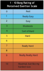 Perceived exertion scale chart.