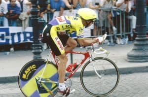 Cyclist in race at Singapore event.